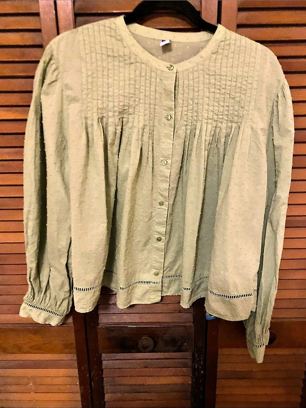 Old Navy Swiss Dot Button-Down Pintuck Top Green XL